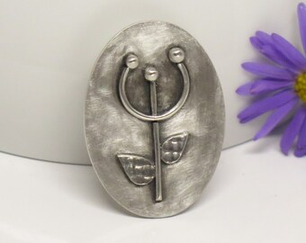 9273 Vintage 70/'s L.R.I Borrowdale stainless steel oval brooch pin retro mid-century modern