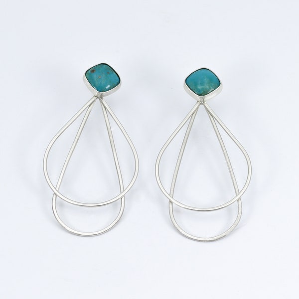 Boucles d'oreilles turquoise goutte double argent, Boucles d'oreilles longues, Boucles d'oreilles uniques, Bijoux artisanaux de créateur