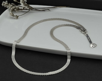 Flat silver chain necklace, Snake chain with adjustable length, Made to order