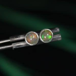 Ethiopian opal stud earrings in solid silver, Crystal opal earrings, 5 mm opal studs
