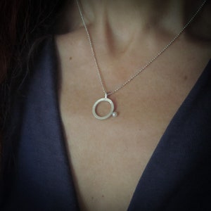 Brushed Silver Pearl Circle Necklace, Ball Chain, Handmade to Order