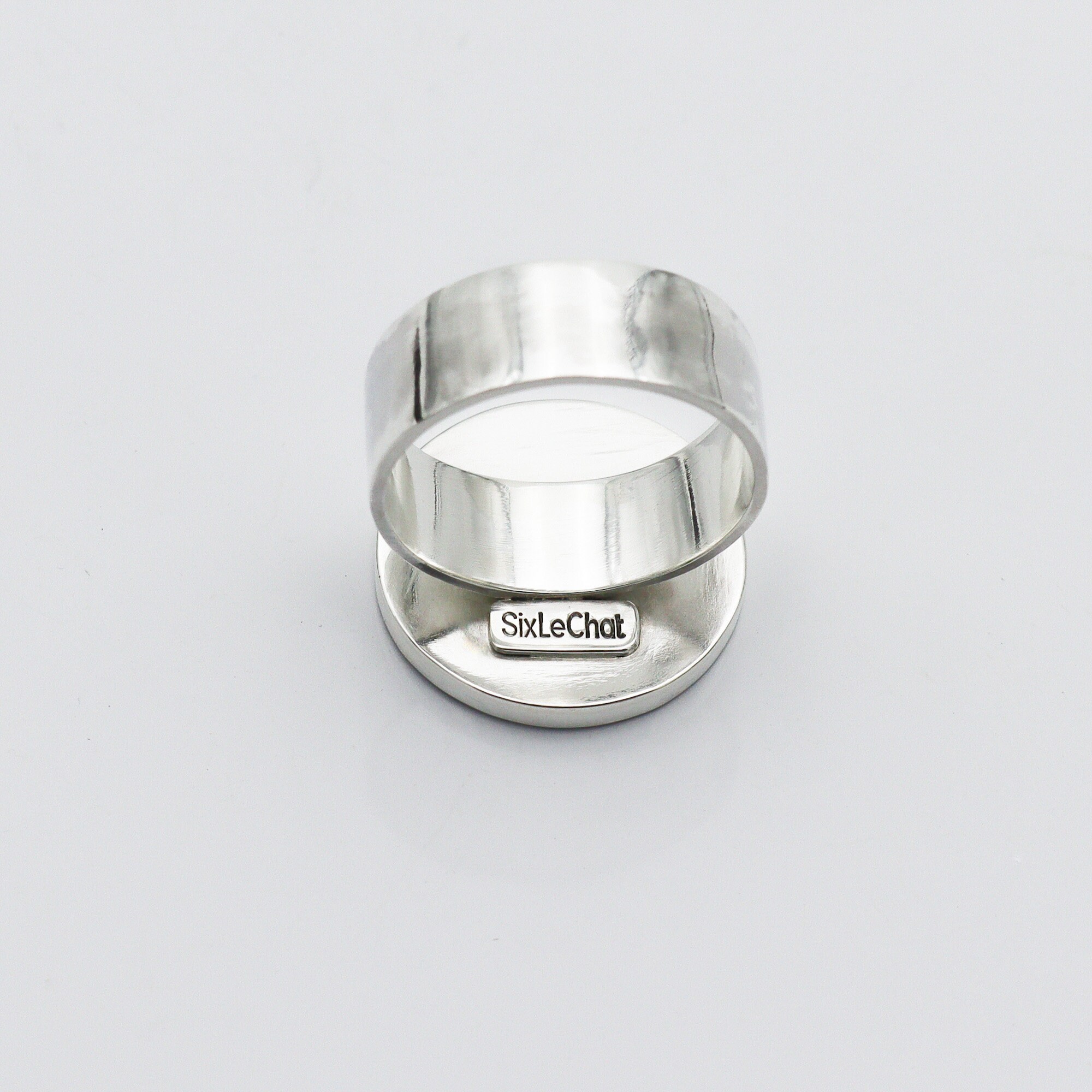 Round Flat Black Onyx Silver Band Ring, 20 Mm Large Onyx