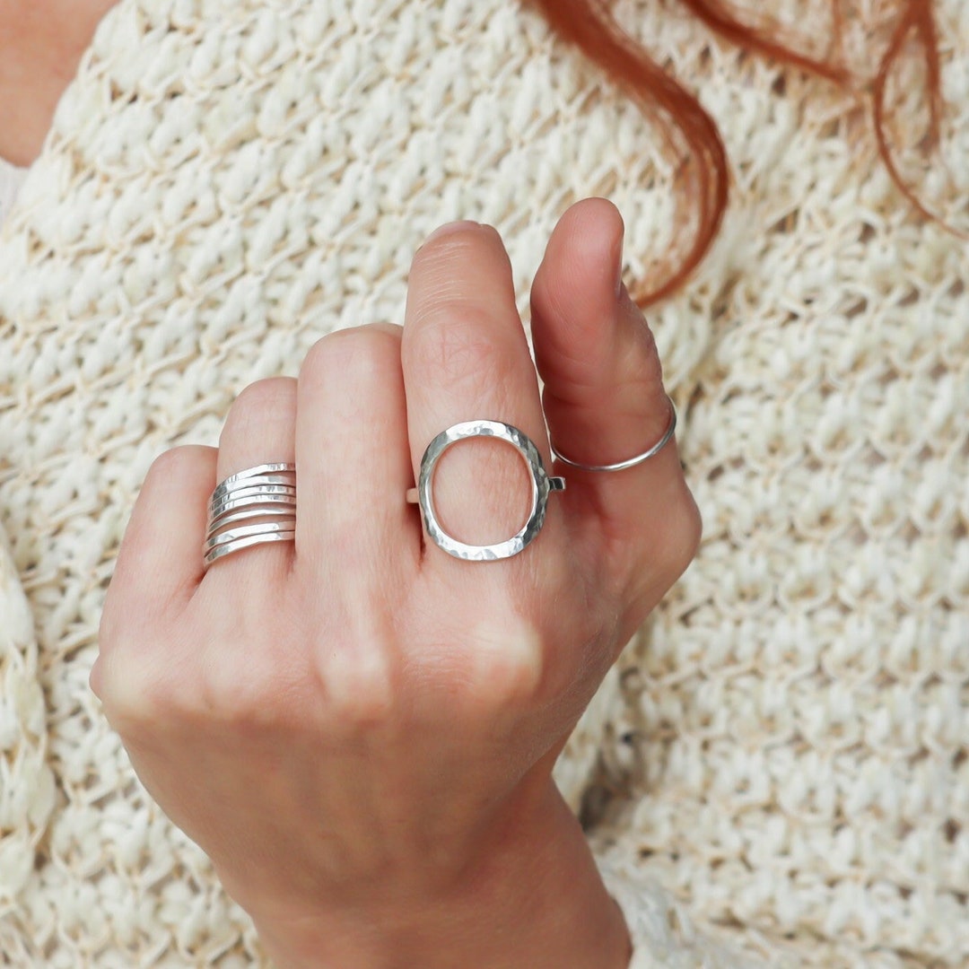 Hammered Silver Large Circle Ring Open Circle Ring. Dainty Etsy Singapore