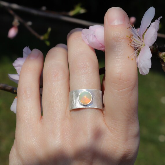 Chinatown Simulated Moissanite Blue Fire Opal Silver Wide Band Ring - Sizes 7-10