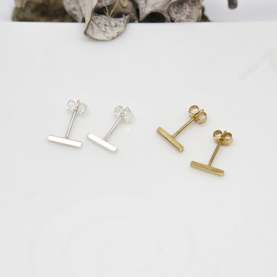 Gold-Plated or Silver Bar Stud Earrings, Minimalist Line Earrings, Handmade to Order