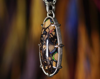 Collier Ras Du Cou Argent Avec Grande Opale Boulder D'Australie - Neuf