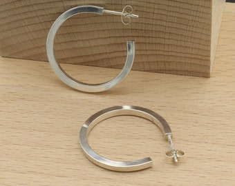 Thick Solid Silver Creole Hoop Earrings, Handmade to Order
