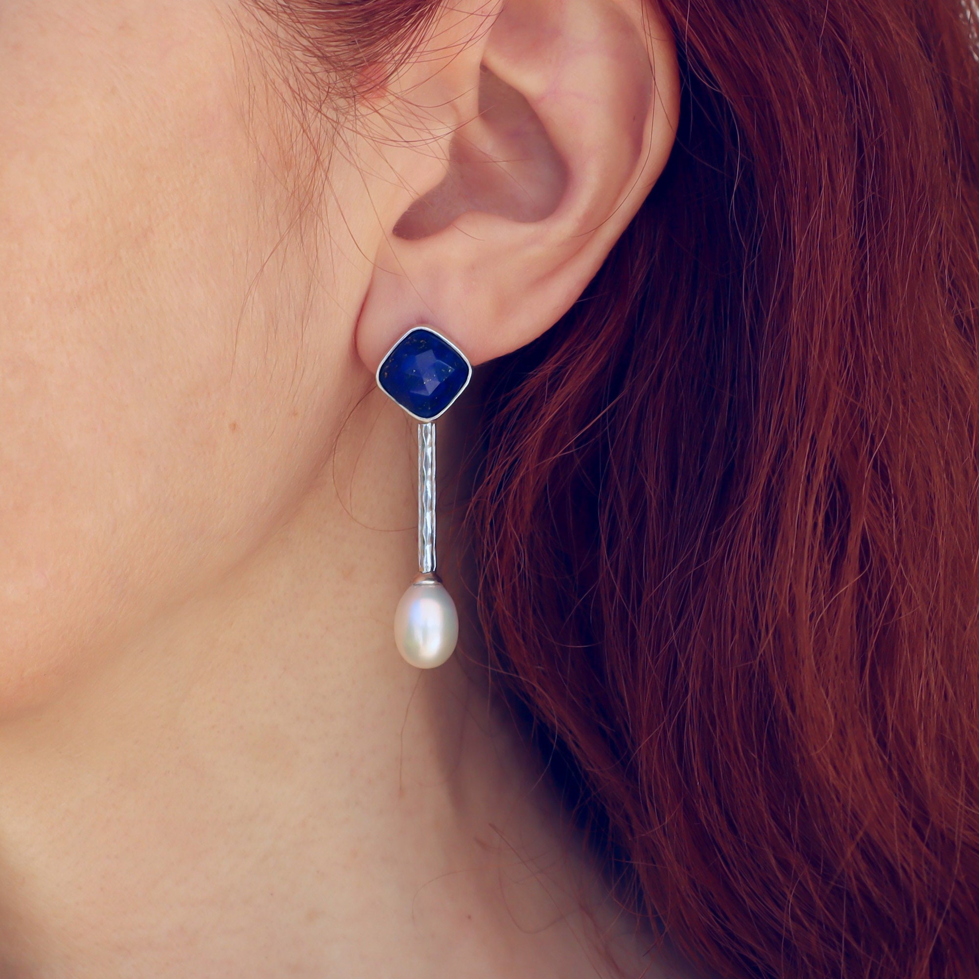 Boucles D'oreilles Pendantes Lapis Lazuli – Argent 925, Fermoir Dormeuse, Neuf Sans Emballage