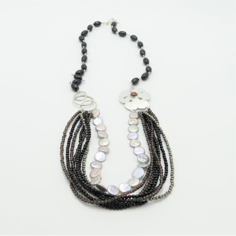 Extra long sterling silver multi strand necklace with coin Etsy