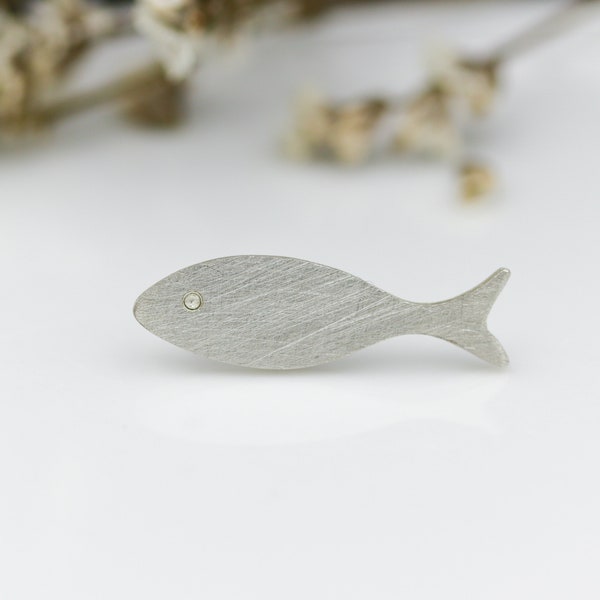 Broche poisson argent massif, Bijou de créateur, Sur commande