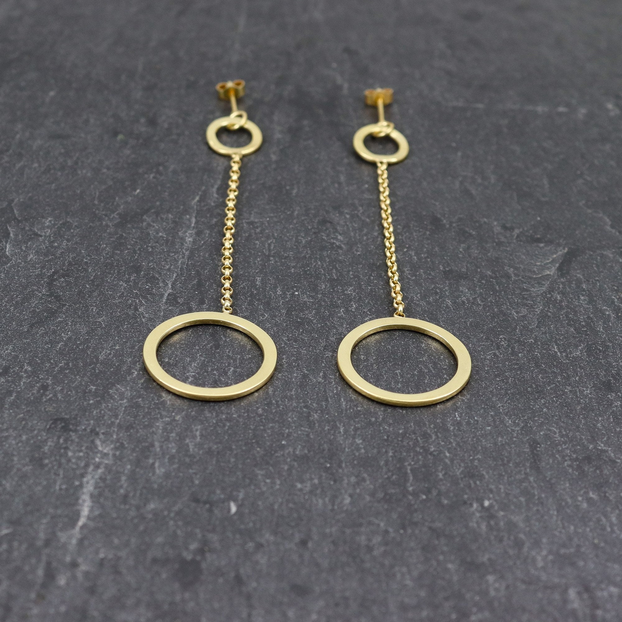 Double hoop gold earrings Long chain earrings. Dangle hoop Etsy