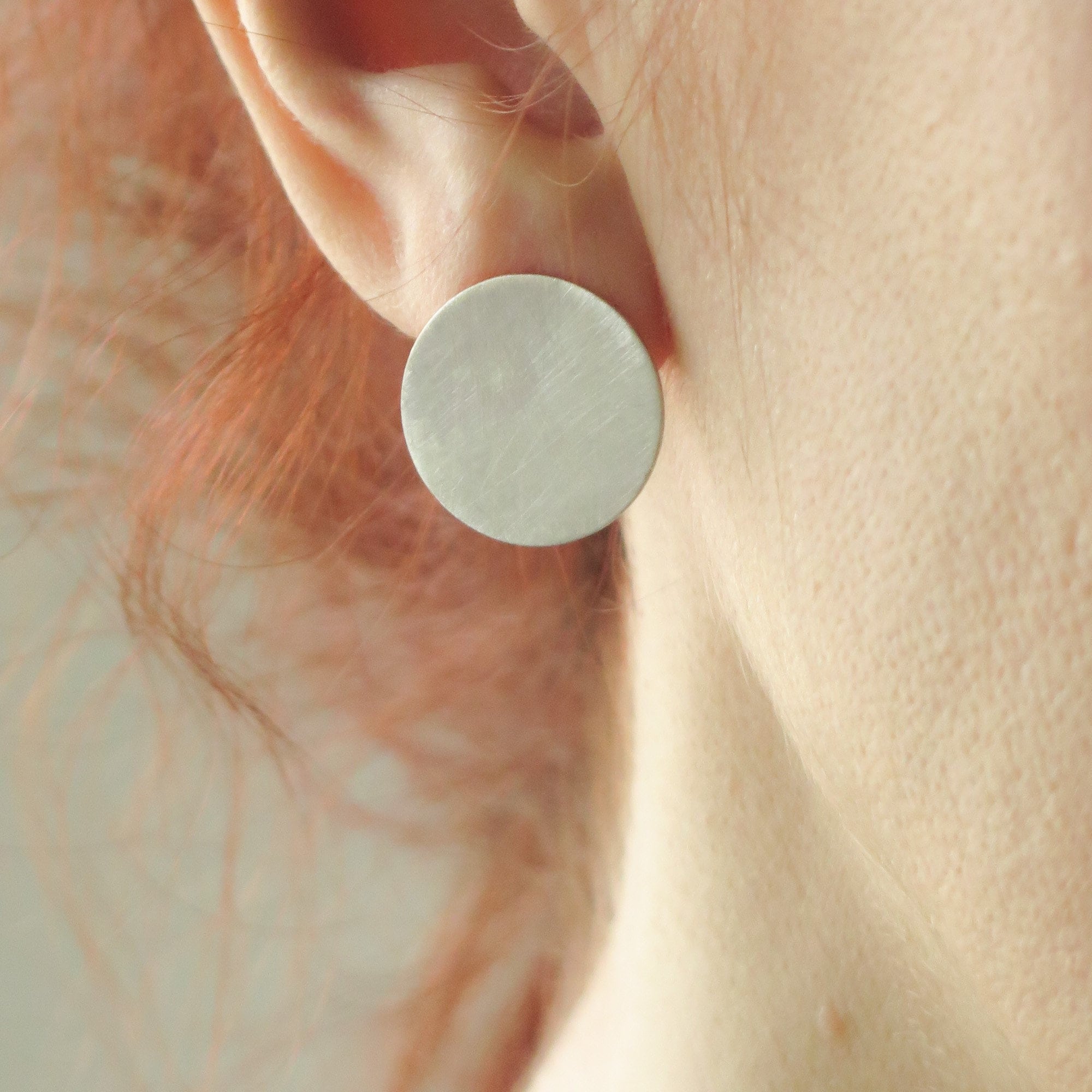 Matte Silver Large Disc Stud Earrings Flat Circle Earrings. Disc