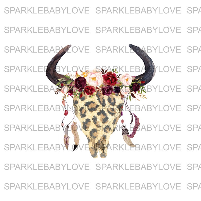 Sublimation Transfer Leopard Watercolor bull Skull Sublimation Transfer Leopard Bull Skull Boho Iron on Ready To Press Transfer