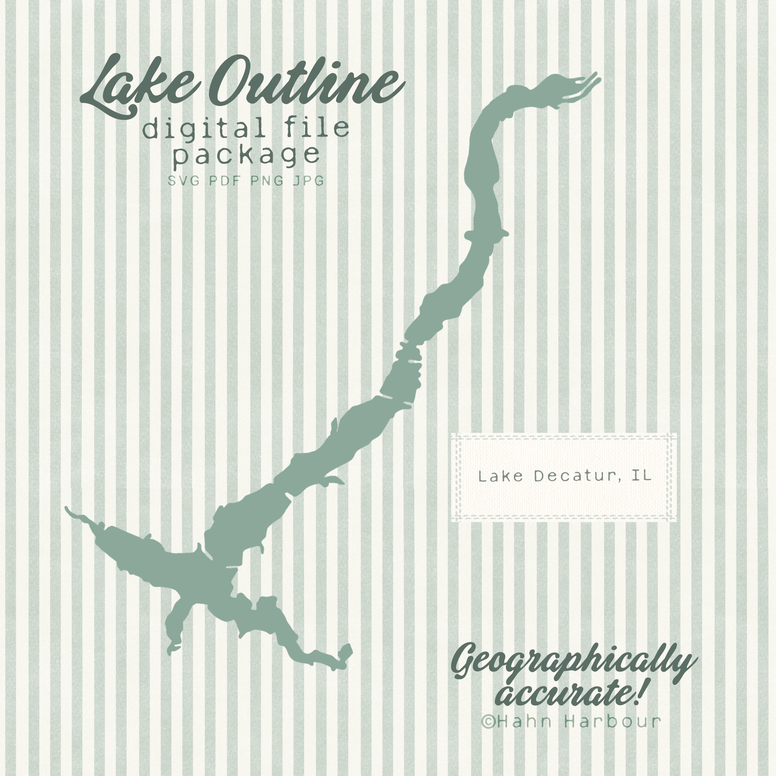 Lake Decatur, IL Digital Lake Outline: Svg, Png, Pdf, Jpeg - Etsy
