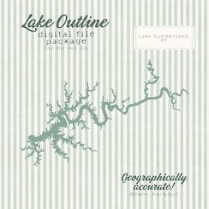 Esquema digital del lago Cumberland, KY: SVG, PNG, PDF, JPEG