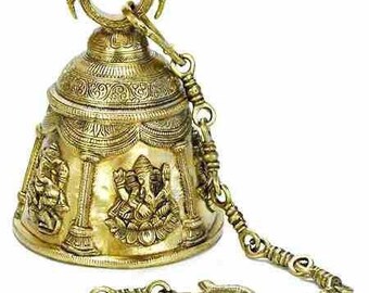 Brass Hanging Bell with Chain Home D\u00e9cor  Decorative bell with brass chain temple bellIndian antiques Indian handicraft brass decor