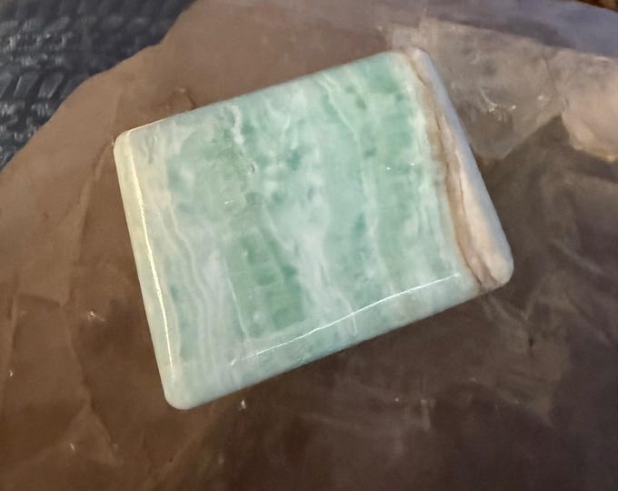 Himalayan Caribbean Blue Calcite, 1/3 LB- Brown Aragonite, Rectangular Palm Stone, Polished, 131.20 Grams, Pakistan, CR12724