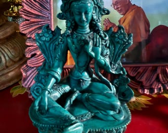 Green Tara, Bodhisattva of Compassion, 3/4 LB+ Bonded Resin, 6" H x 4" W x 3.5" D,  Nepal