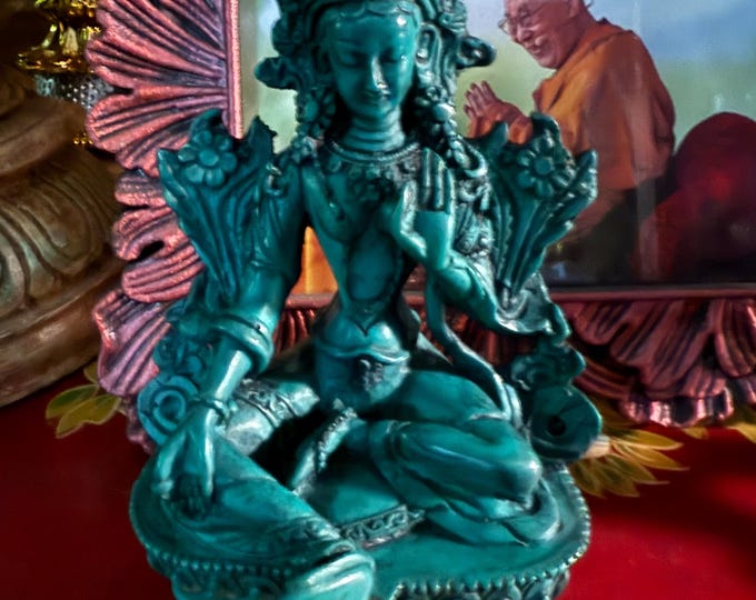 Green Tara, Bodhisattva of Compassion, 3/4 LB+ Bonded Resin, 6" H x 4" W x 3.5" D,  Nepal