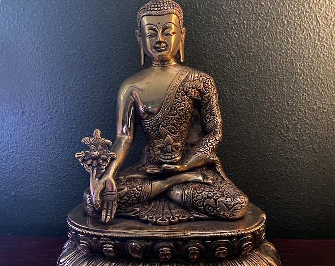Vintage Brass Medicine Buddha, Bhaisajyaguru, 11" H,  9 LBS+, STA11738