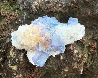 Fluorite Cluster on Matrix, Cubical, Violet, Calcite & Quartz Matrix, 140.80 Grams, New Mexico, CR12823