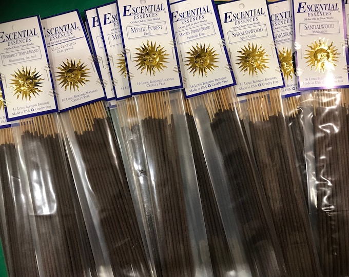 Escential Essences, New Scents Added, Premium Stick Incense, Choose Your Scent, 16 Sticks per pkg, 10" Sticks