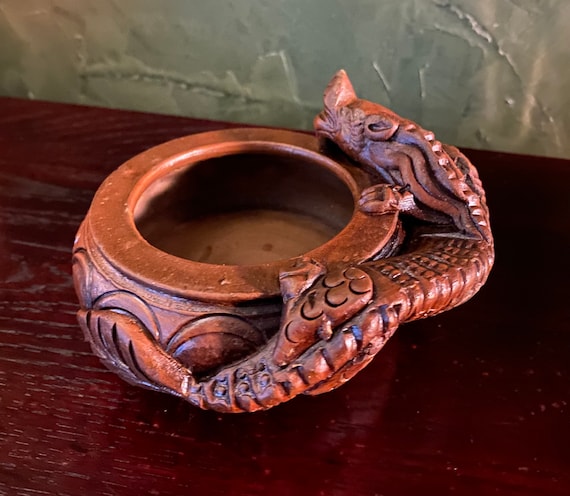 2/3 LB+ Tibetan Dragon Smudge Bowl, Incense Burner, Fired Clay, Includes Sand, Nepal, TIB9949