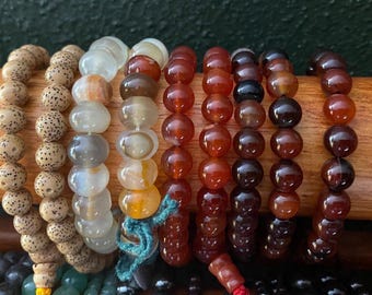 Genuine Gemstone Stretch and Adjustable Mala Bracelets, Choose Gemstone & Bead Size, LS11838