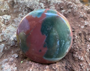 Bloodstone, 1/3 LB- Large, Polished Round Palm Stone, India, 133.90 Grams, CR12043