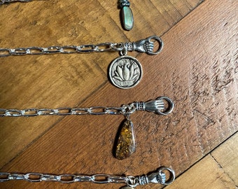 Silver Cable Chain Bracelet, Handcrafted with Molded Hand Clasp, Various Charms, Please Choose, Resizing Available,  LS11667