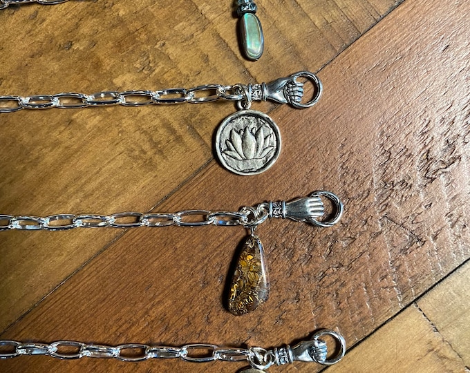 Silver Cable Chain Bracelet, Handcrafted with Molded Hand Clasp, Various Charms, Please Choose, Resizing Available,  LS11667