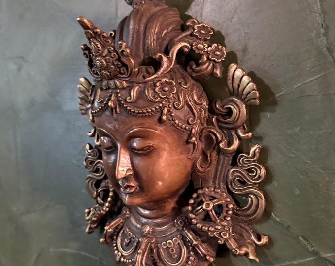 Brass Tara Mask Wall Hanging, 9”H X 6"W X 3" D, 1-1/3 LBS+, STA12685