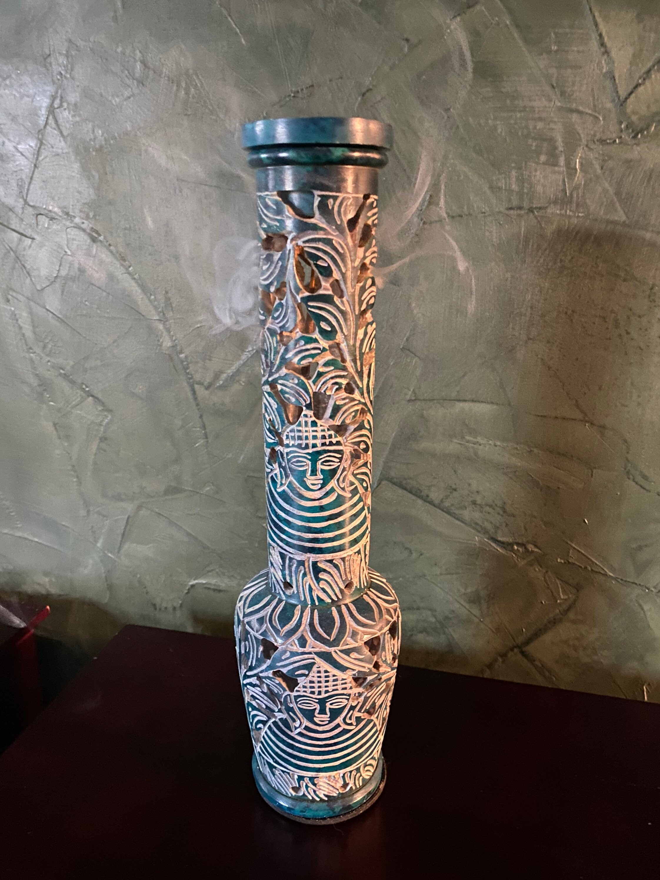 Incense Bottle, Soapstone Carved Tower, 12 Tall, 2 LBS , Incense