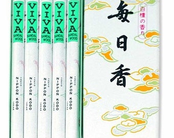 Mainichi-Koh, Viva Japanese Sandalwood, Everyday Incense, 50 Sticks per Sleeve, 1 Sleeve of 8-1/2” Slender Sticks