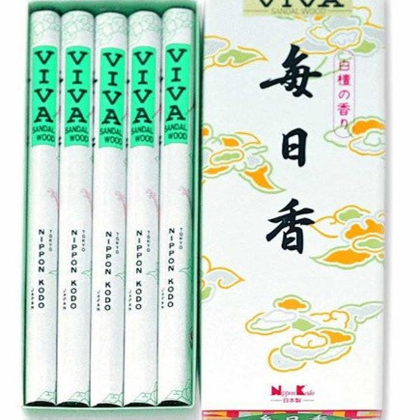 Mainichi-Koh, Viva Japanese Sandalwood, Everyday Incense, 50 Sticks per Sleeve, 1 Sleeve of 8-1/2” Slender Sticks