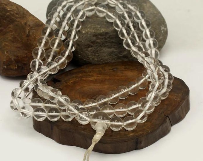Tibetan 108 Bead Genuine Crystal Prayer Mala, Japa Mala, Hand Carved 8.5 mm Beads, Nepal, Choose
