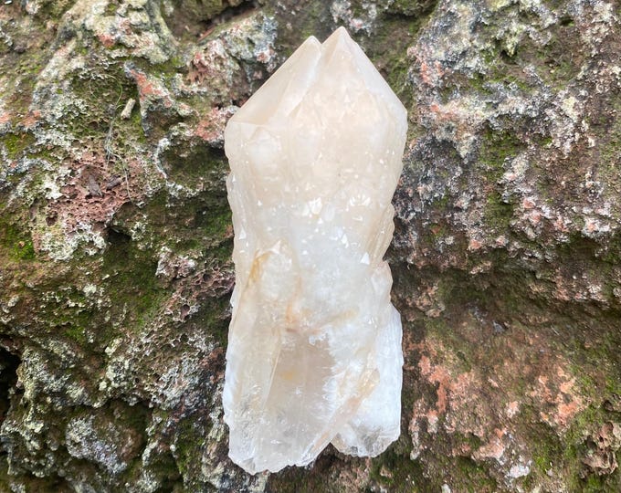 DT Candle Quartz, 1/4 LB+ Twin Tip Raw Elestial, Clear Bridge Crystals, Hematite Included, Oxide,  Madagascar, 113.40 Grams, CR12306