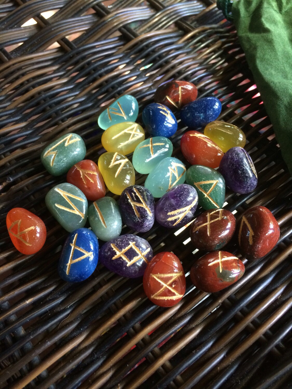 RUNE STONES, Small Gemstone, Elder Futhark, Mixed Polished Gemstones