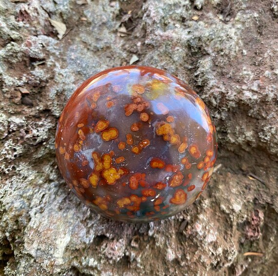 Bloodstone, Polished Round Orbicular Palm Stone, India, 111.60 Grams, CR11348