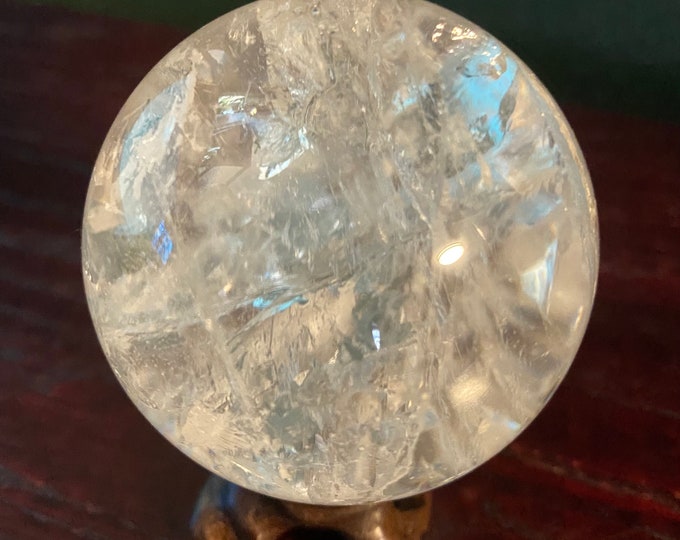 Quartz Sphere, Polished, 1/2 LB+ Silver Veils, Scrying Sphere, Rainbow Points, 58mm, 260.50 Grams, Brazil, CR11507