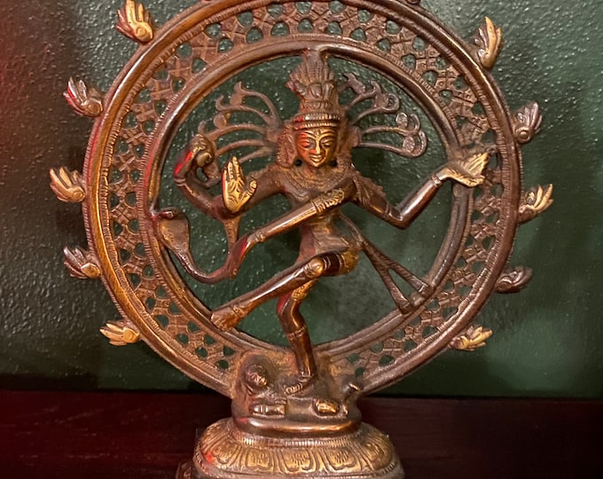 Naṭarāja, 9.5” Dancing Shiva, Fine Detail, The Cosmic Dance, Solid Brass, Oxidized Antique Finish, India, 5 LBS+
