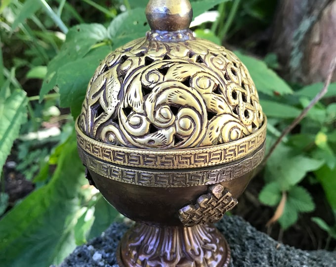 Tibetan Incense Burner Kit, Bronze, Antique Style, with Cone Incense, IB11455