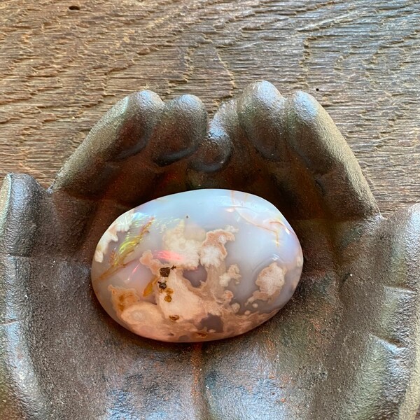 Flower AGATE, 1/3 LB+ Cherry Blossom Agate, Large Polished Palm Stone, 151.90 Grams, Madagascar, CR9841