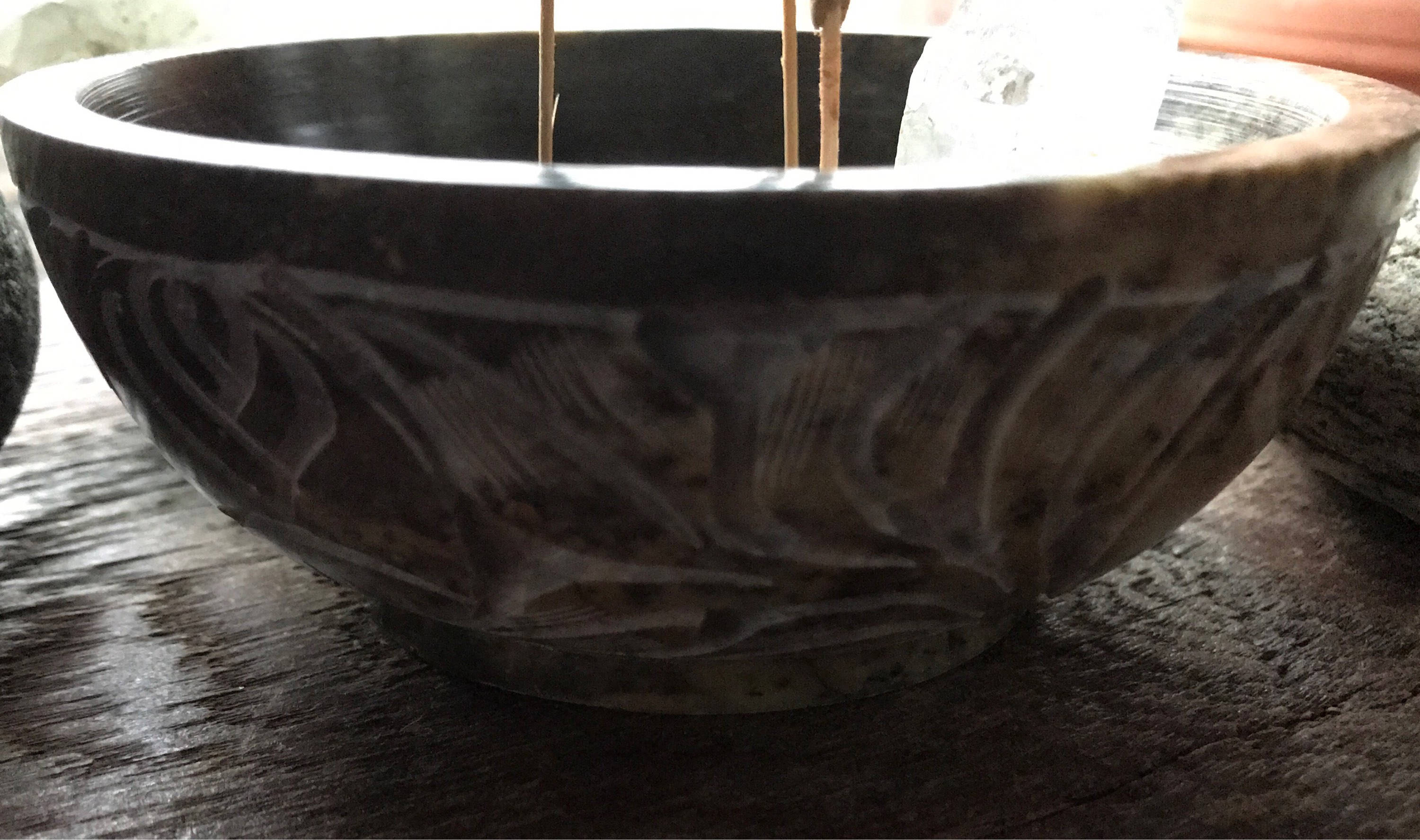 LAST ONE! Carved Stone Bowl Kit, Smudge, Incense Burner, with Sand