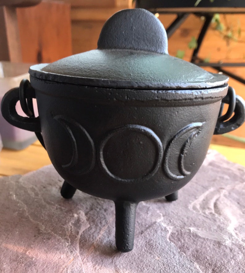 Solid Cast Iron Cauldron/lid With Resin Burning Incense Kit Etsy