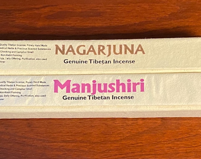 Genuine Tibetan Himalayan Incense, Manjushiri or Nagarjuna, 10" Sticks, About 29 Sticks Per Box, Choose