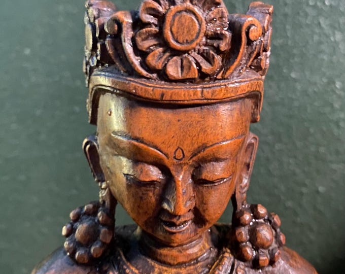 Vajrasattva Hand Carved Wooden Buddha, Nepal, 1-2/3 LBS., 10.5” Height X 6.25” Width X 4” Depth