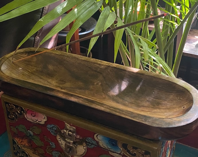 Incense Boat Burner, Mango Wood Carved & Polished, 11-3/4" L, Incense Included, 3/4 LB, IB11701