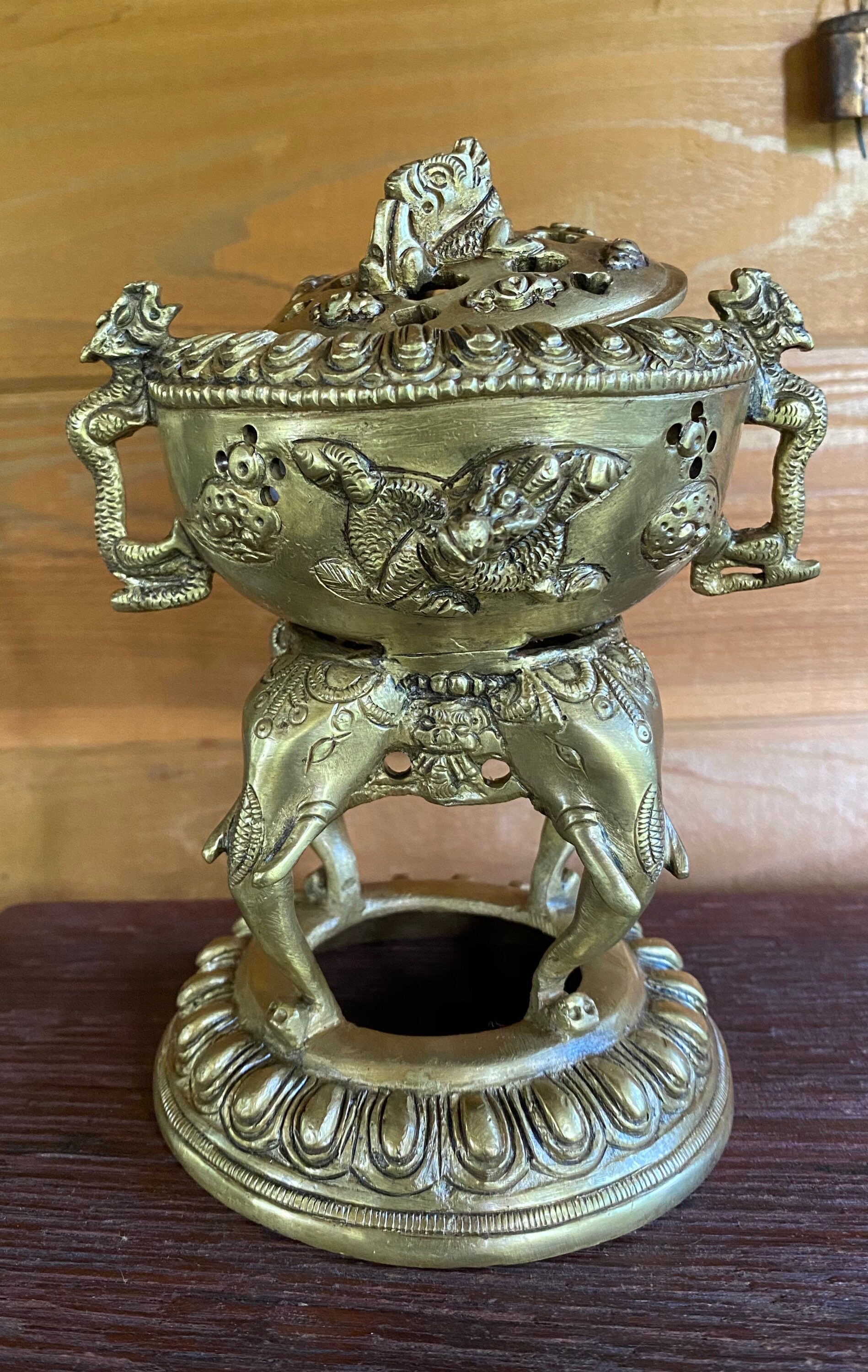 Tibetan Incense Burner with Kit, Heavy Solid Brass, Complete Kit with