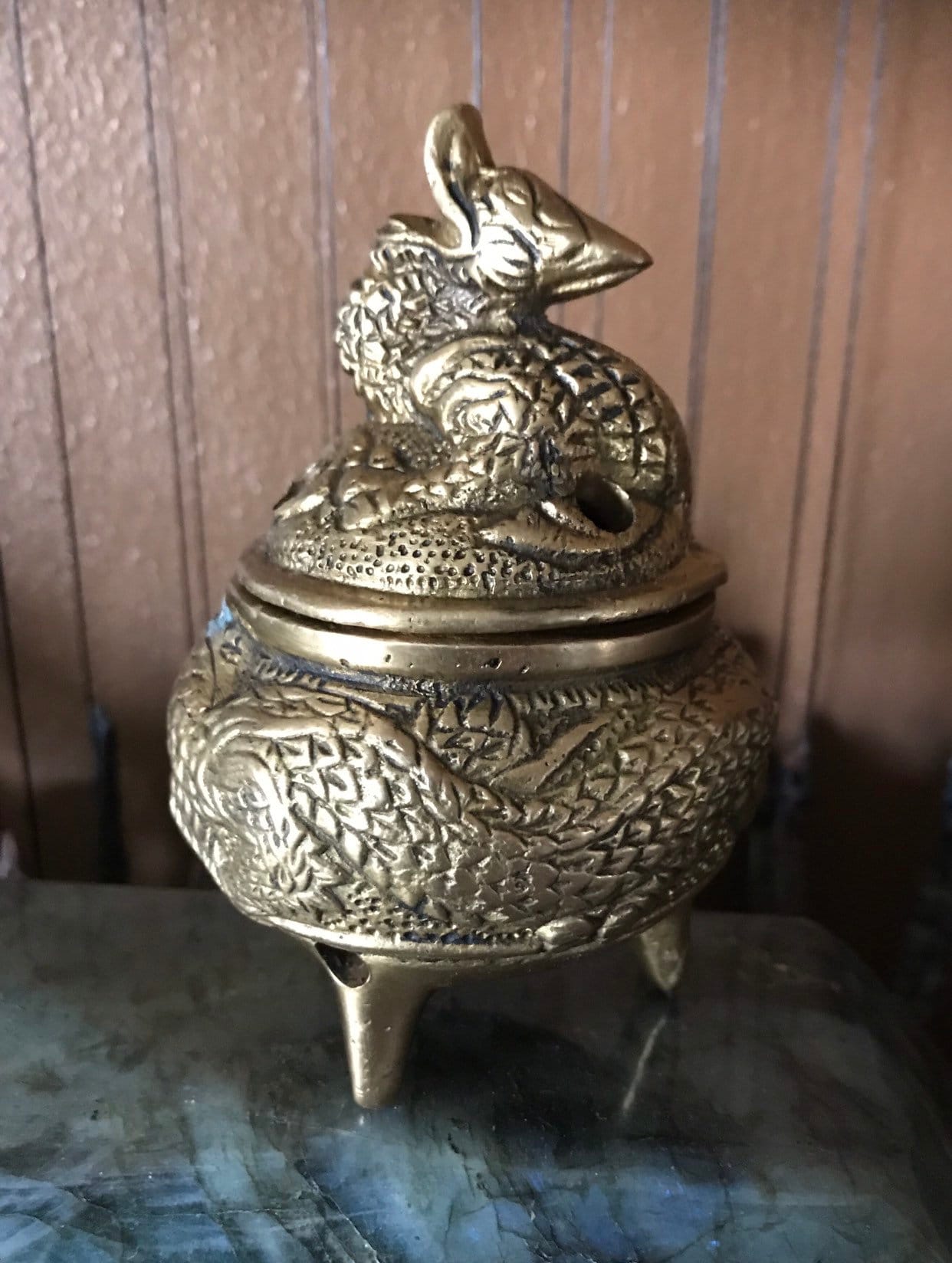 Tibetan Dragon Incense Burner with Kit, Vintage, Heavy, Solid Brass